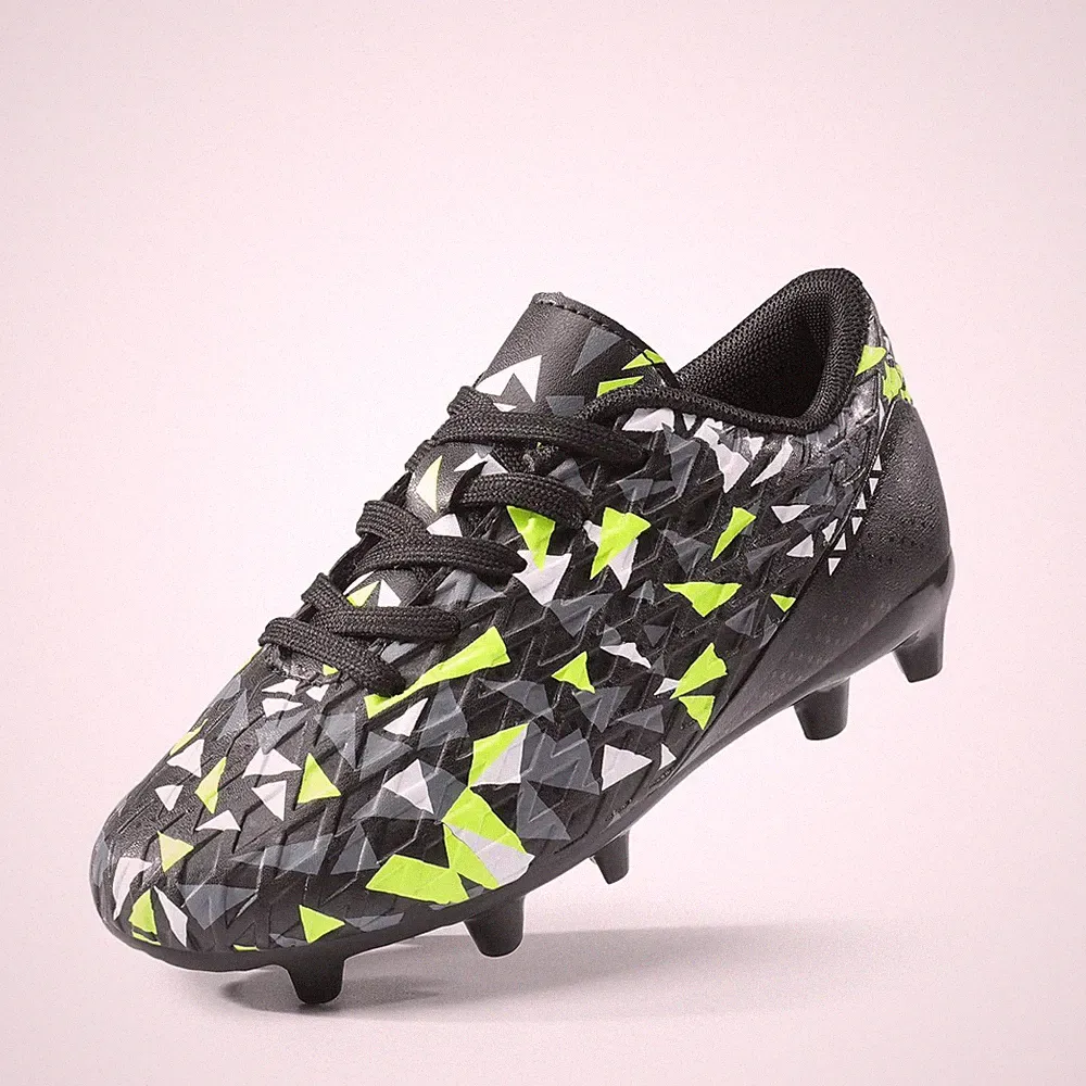 Boys Girls Soccer Cleats,Black/Neon/Green,6 Big Kid