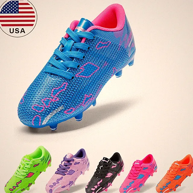 Boys Girls Soccer Cleats Kids Lace-Up Football Shoes for Little/Big Kid/Toddler
