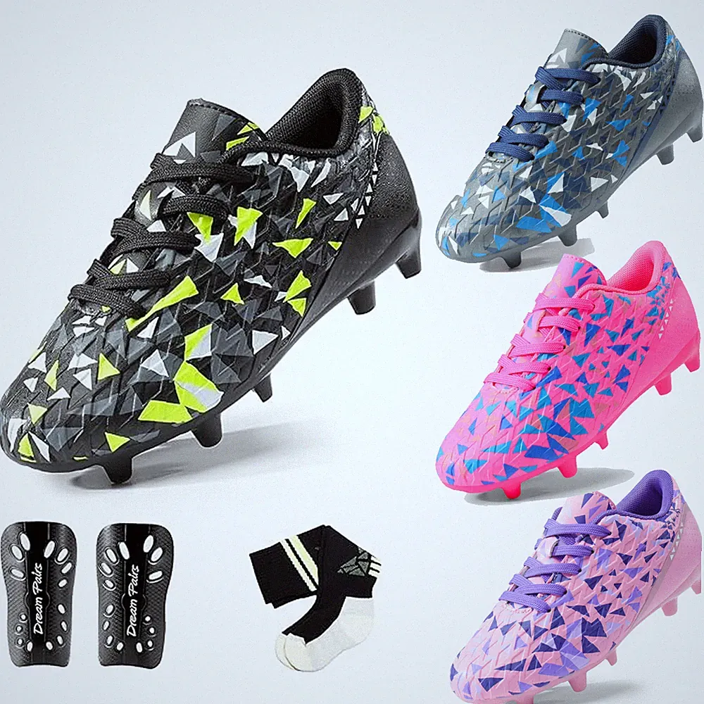 Boys Girls Soccer Cleats with Socks TPU Anti-Slip Lightweight Football Shoes