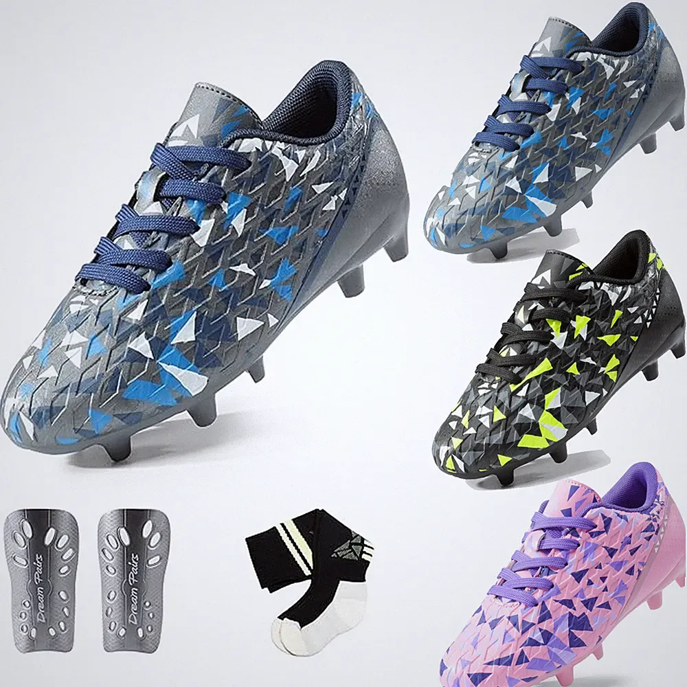 Boys Girls Soccer Cleats Youth Athletic Outdoor Football Shoes with Soccer Socks