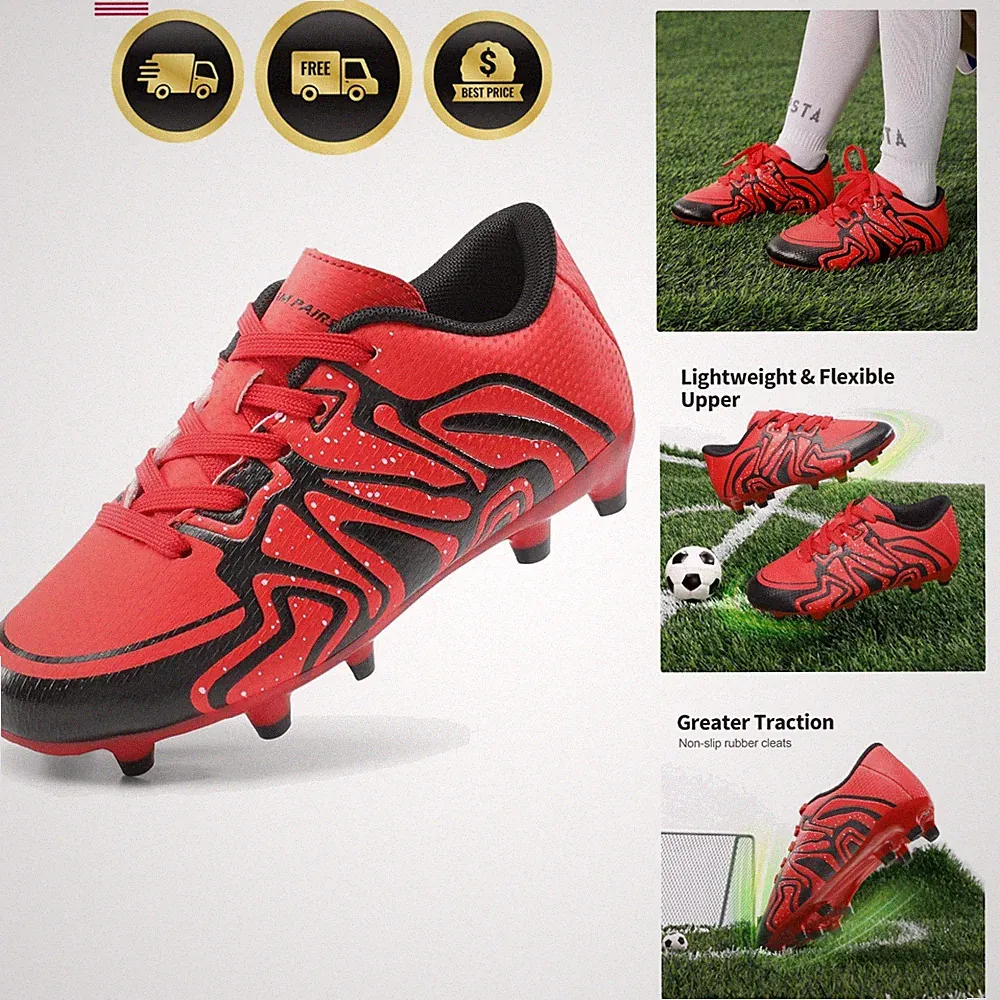 Boys Girls Soccer Cleats Youth Firm Groud Baseball Cleats Sport Athletic Outd...
