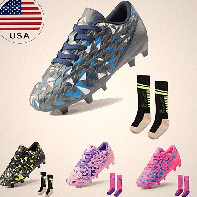 Boys Girls Soccer Cleats Youth Firm Groud Breathable Trainning Football Shoes