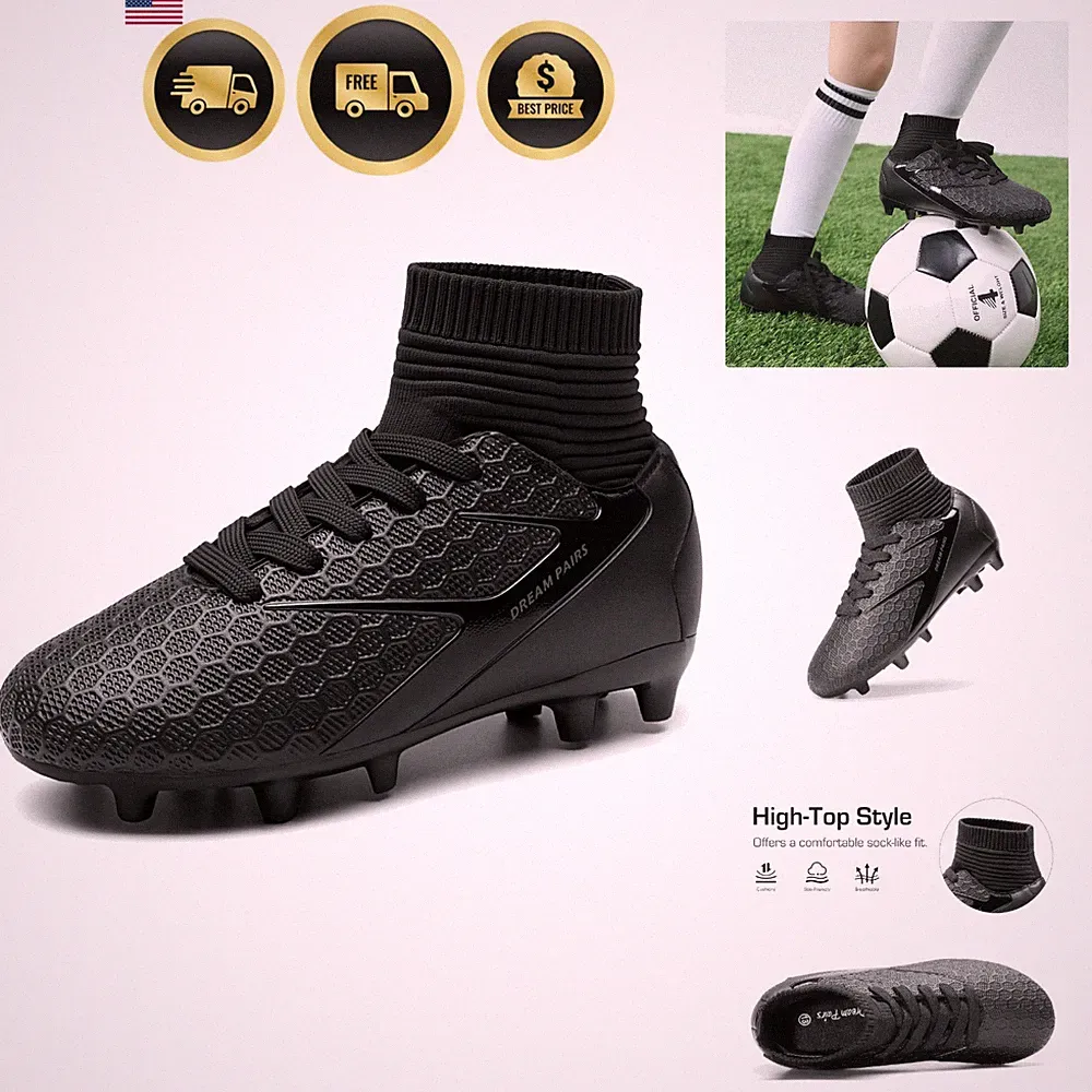 Boys Girls Soccer Cleats Youth Firm Groud Outdoor Sport Athletic High Top Foo...