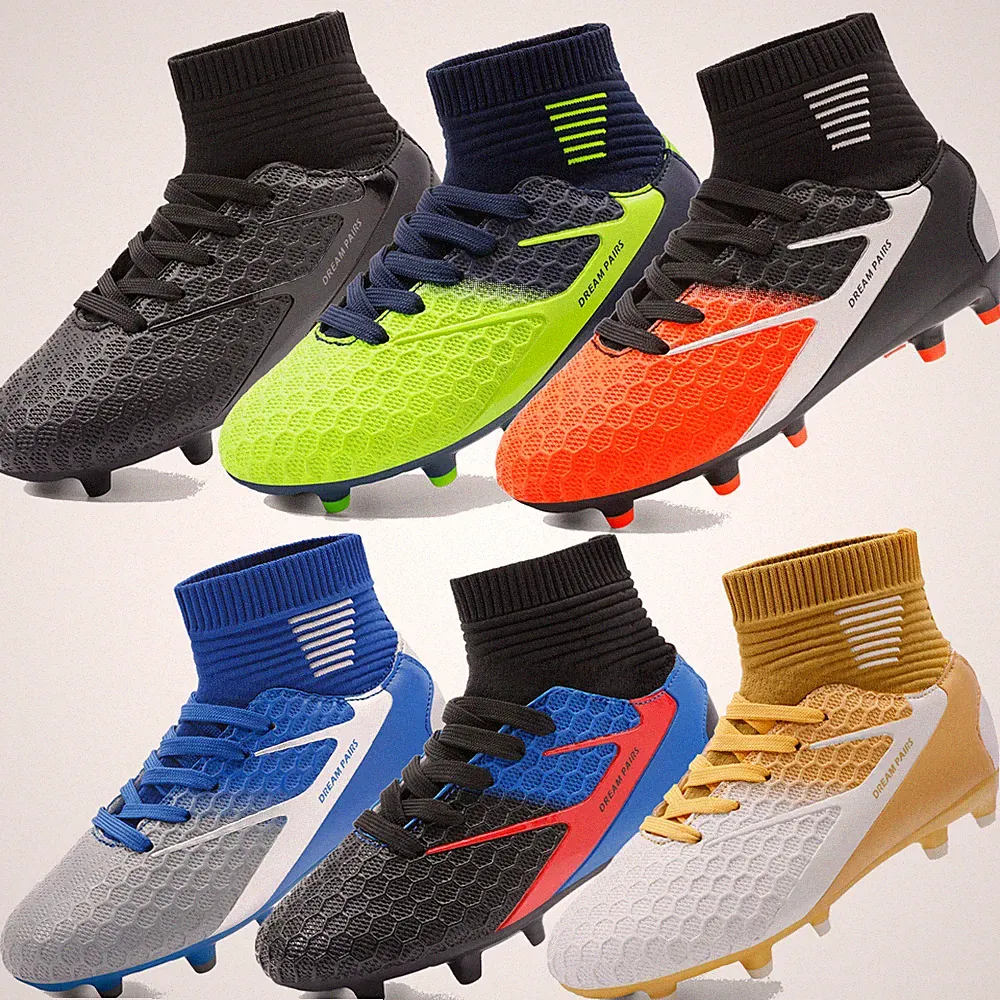 Boys Girls Soccer Shoes High Top Football Shoes Outdoor Indoor Soccer Cleats
