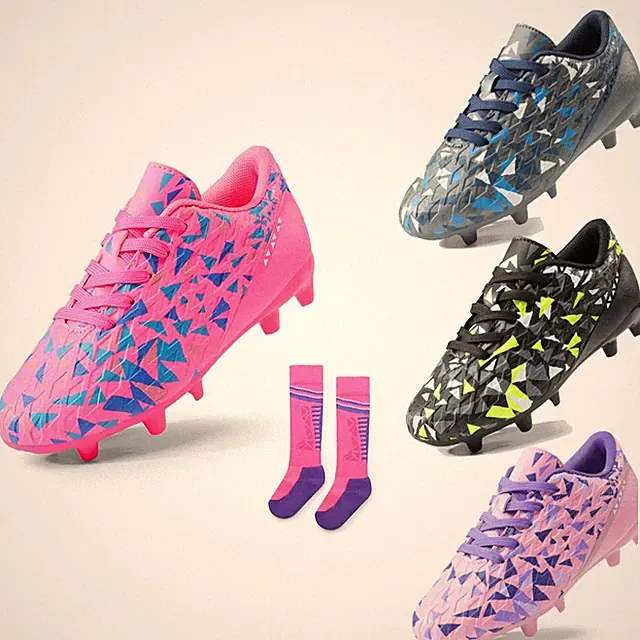 Boys Girls Soccer Shoes with Socks Anti-Slip Turf Cleats Lightweight Breathable