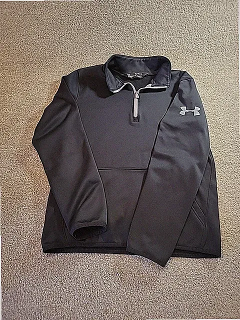 Boys Large Black Under Armour Shirt 1/4 Zip Pull Over Fleece Cold Gear Logo