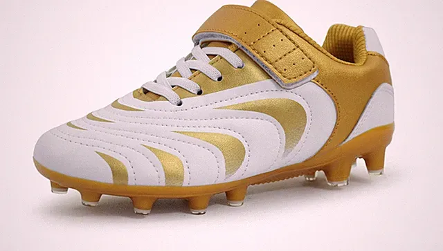 Boys Soccer Cleats Girls Outdoor Firm Ground Athletic Turf Shoes Gold Size 12...