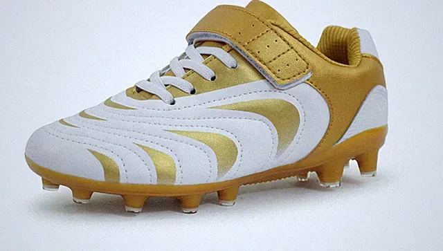 Boys Soccer Cleats Girls Outdoor Firm Ground Athletic Turf Shoes Gold Size 12...