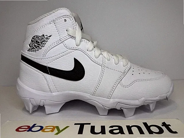 BRAND NEW Air Jordan 1 Mid Youth Kids GS Baseball Cleats White/Black HF6883-100