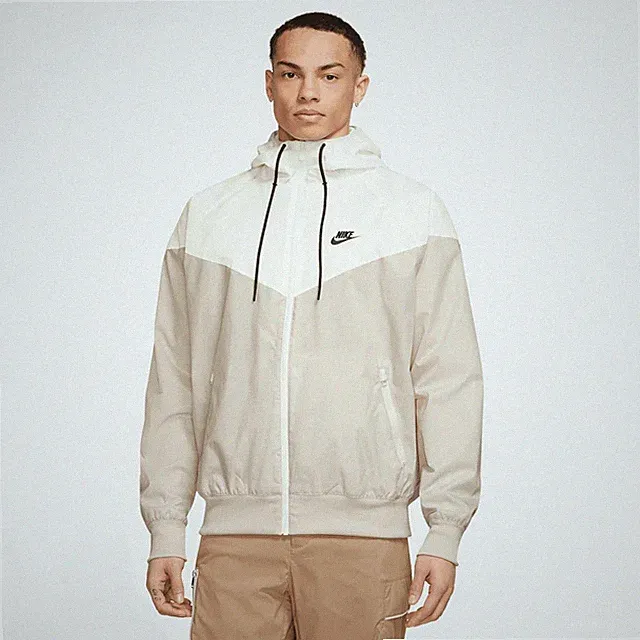 Brand New NIKE Mens Woven Windrunner Lined Hooded Jacket In Brown/white