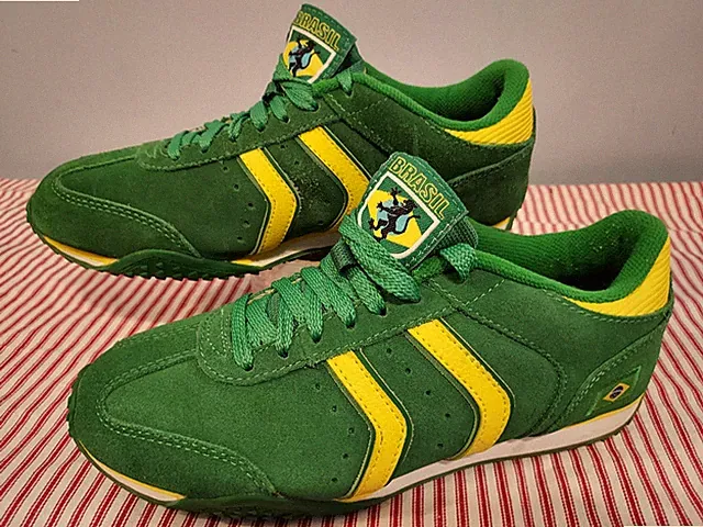 Brasil Contra III Green Gold Leather Vtg Men 6.5 World Cup Soccer Sport Shoes