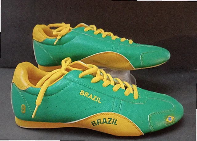 Brasil Green Gold Leather Vtg Men 8.5 Boxing Soccer Sport Shoes