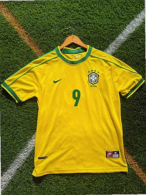 Brazil 1998 Home Retro Soccer Jersey *Fan version Yellow Green #9 Men S-3XXL New