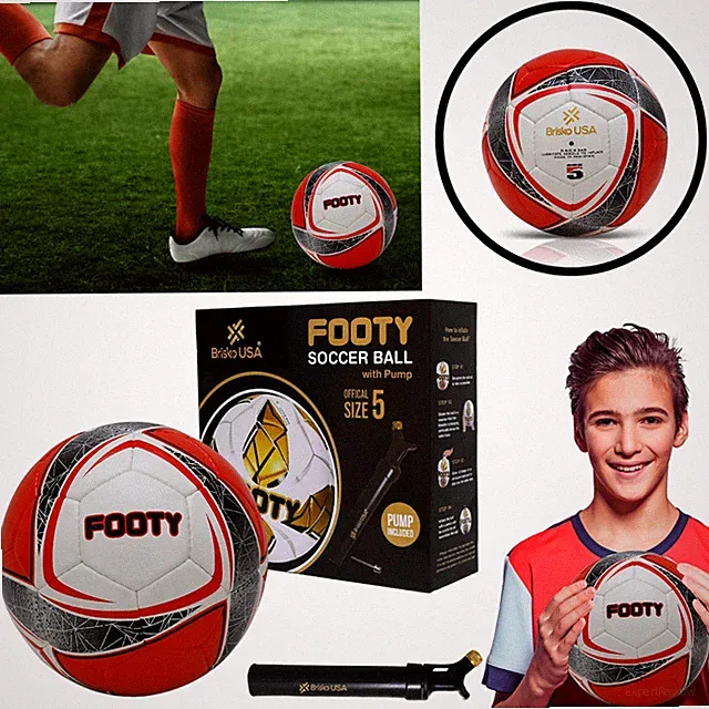 Brisko Footy Soccer Ball Size 5 Hand Stitched Red Leather Training - Football US