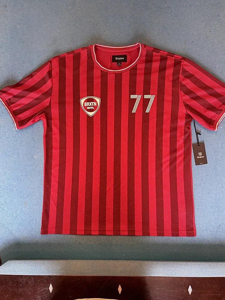 Brixton Aston S/S Knit Soccer Jersey Scarlet Stripe 77 BRXTN Intl Men’s L NWT