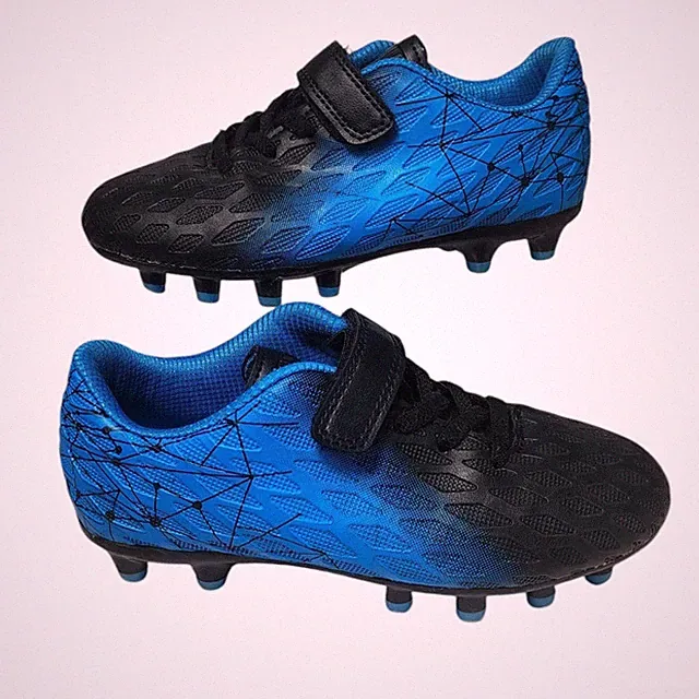 Brooman Boys Size 1 Blue Black Cleats Lace Up Round Toe Soccer Athletic Shoes