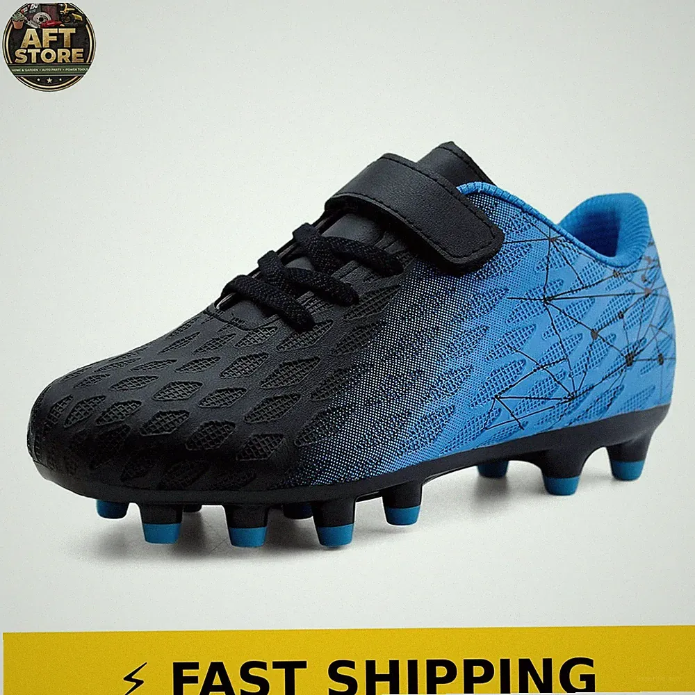 brooman Kids Firm Ground Soccer Cleats Black Blue Size 13