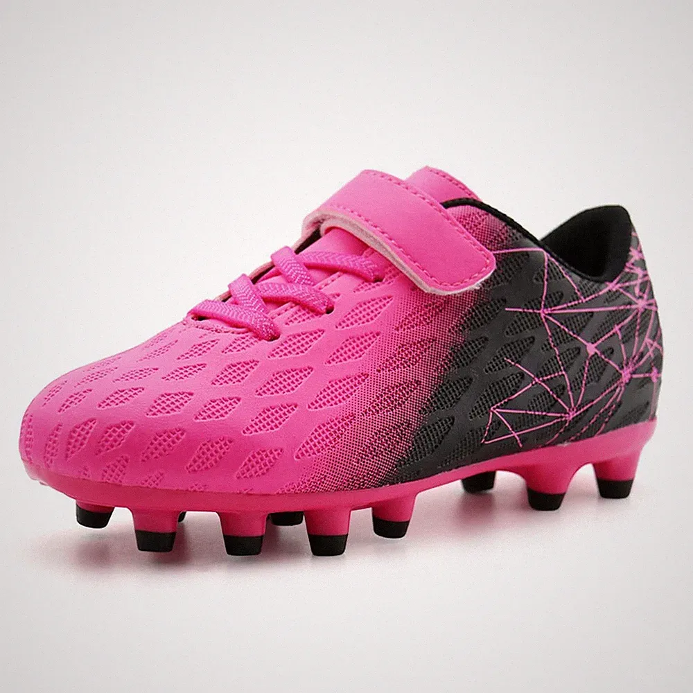 brooman Kids Firm Ground Soccer Cleats Boys Girls 1 Little Kid, Fuchsia Black