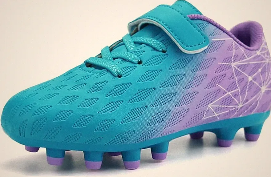 Brooman Kids Firm Ground Soccer Cleats Boys Girls Athletic Mint Purple - 11.5