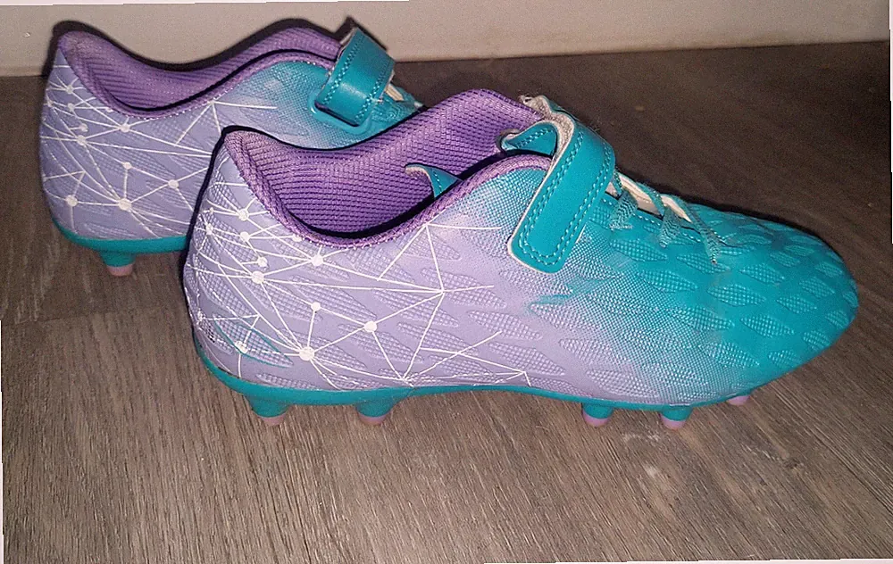 Brooman Kids Firm Ground Soccer Cleats Boys Girls Athletic Mint Purple - 4