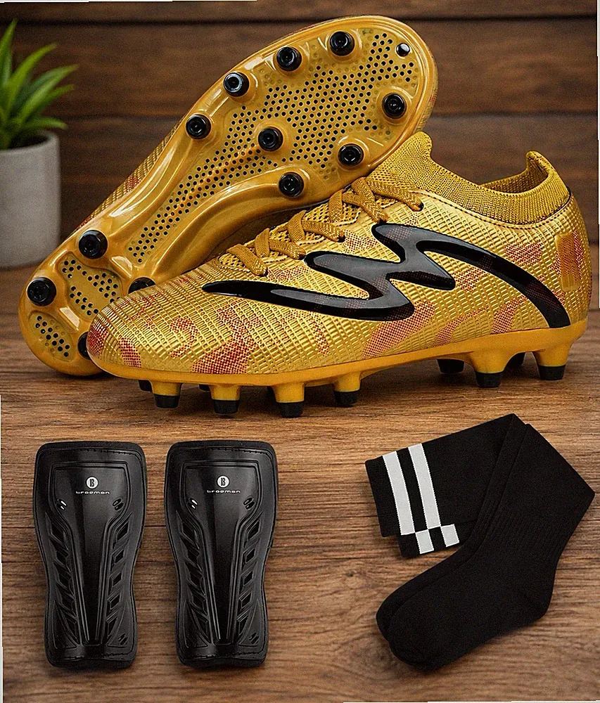 brooman Kids Firm Ground Soccer Cleats Boys Girls Football Shoes with Shin Gu...