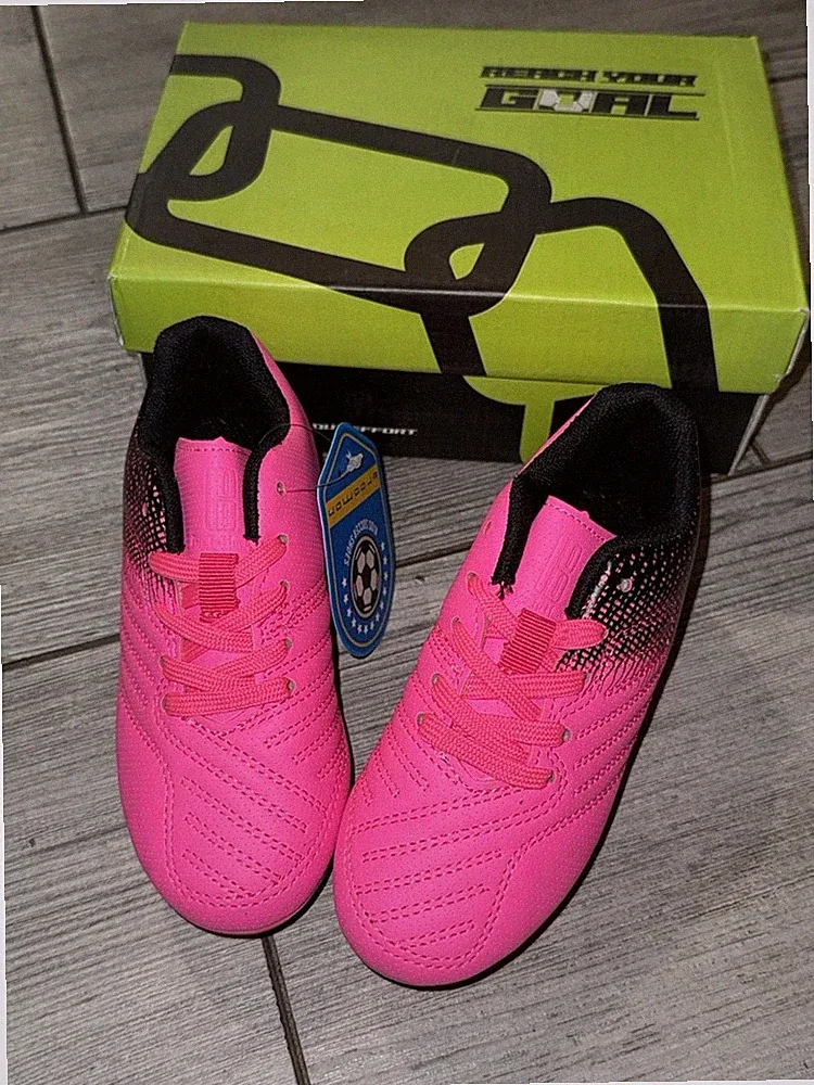 brooman Kids Soccer Cleats Boys Girls Athletic Outdoor Football Shoes, Fuchsia