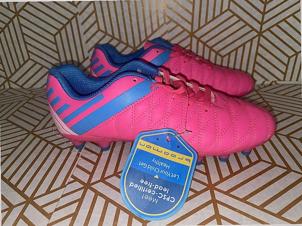 Brooman Kids Soccer Cleats Girls Athletic Firm Outdoor Shoes Pink /Blue NWT