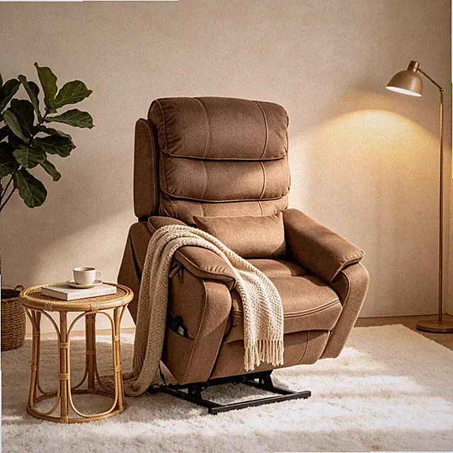 Brown Lift Recliner Chair with Massage, Heat, and Cup Holder for Living Room