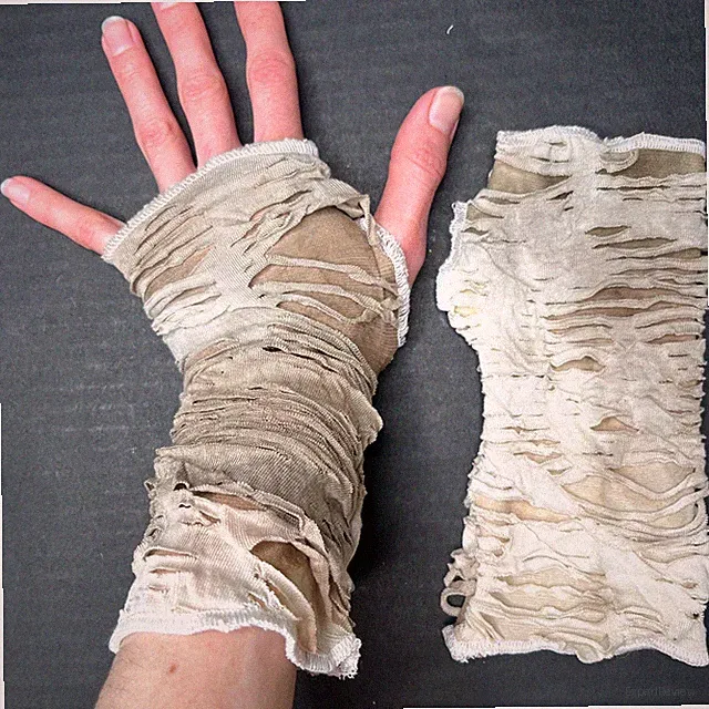 Brown Mummy Gloves Mens Hand Covers Cream Bandage Arm Covers Ghost Zombie Ripped