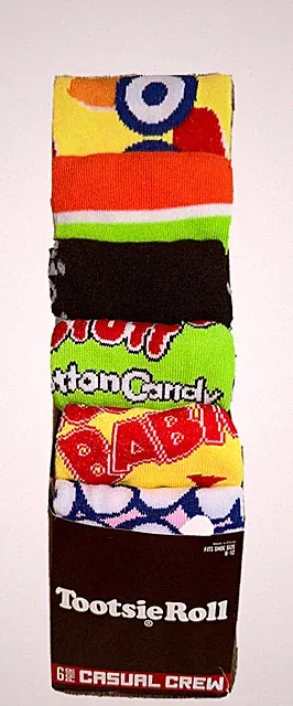Candy Novelty Socks 6 pair Unisex Dots Tootsie Pop Sugar Babies Charms Blow Pop