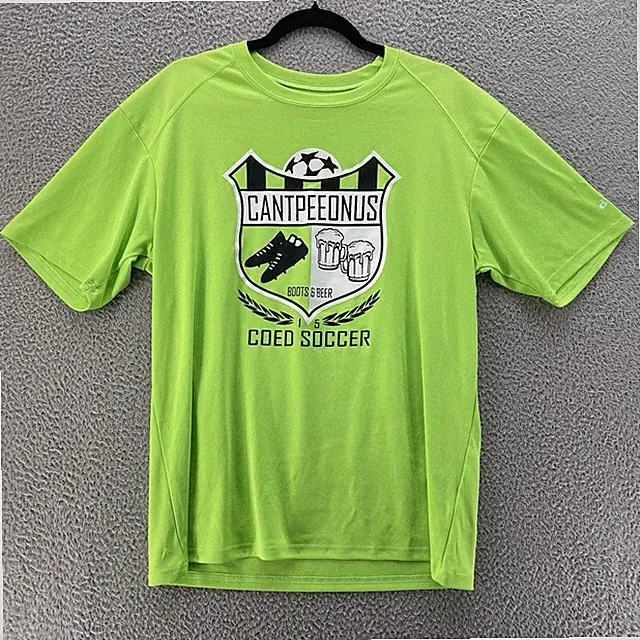 Cantpeeonus Boots Beer Badger Sport Soccer Jersey #10 Men Medium Green Neon