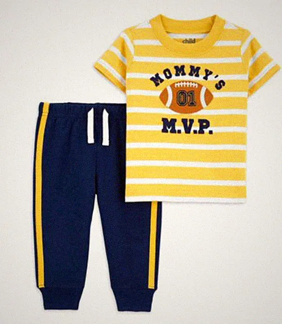 Carter's 2Pc Boy Outfit 12M - 18M Mommy's MVP Yellow Blue Football Comfort Wear