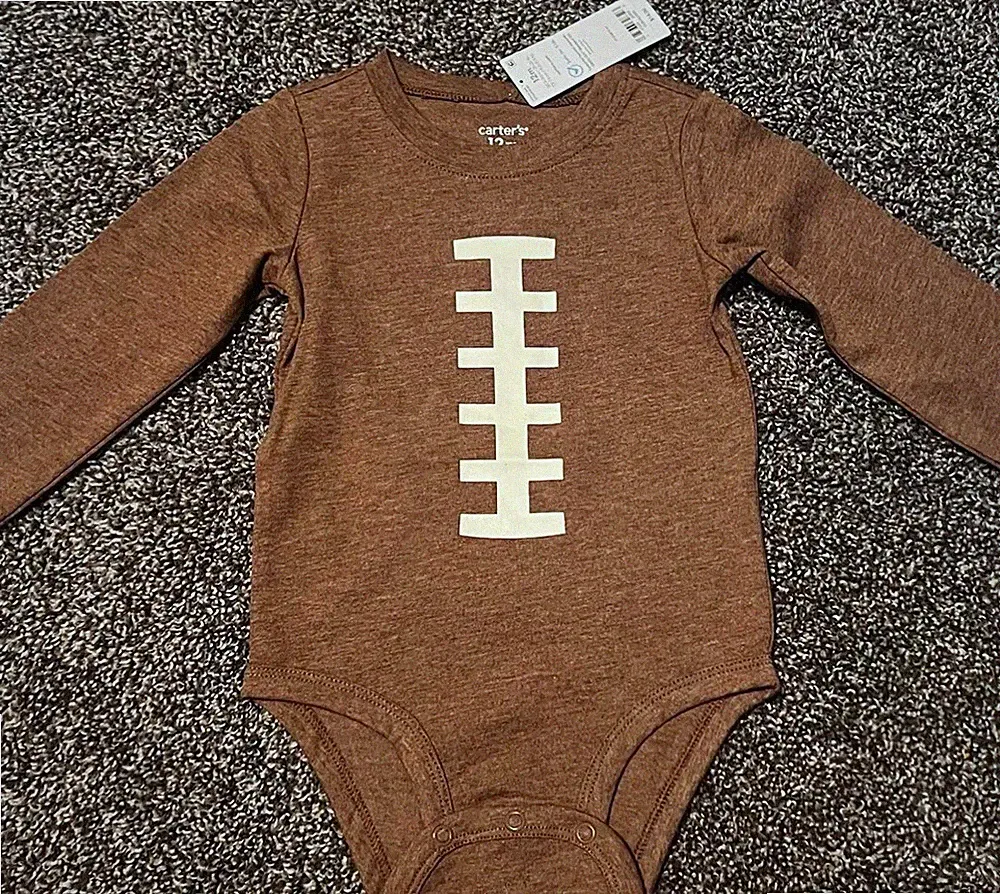 Carter's Baby Bodysuit Brown Football Graphic Long Sleeve Cotton 12M