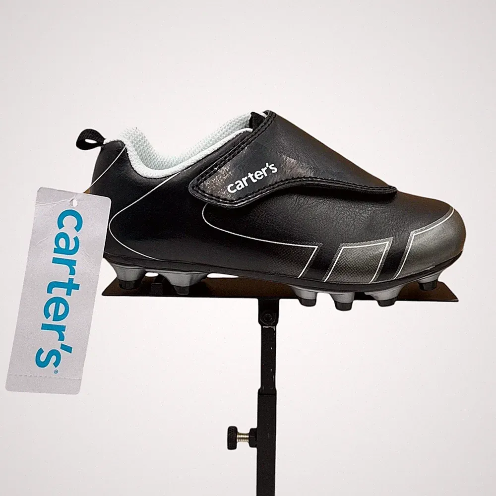 Carter's Toddler Boys Soccer Cleats Size 10 Black Gray Slip-on Athletic Shoes