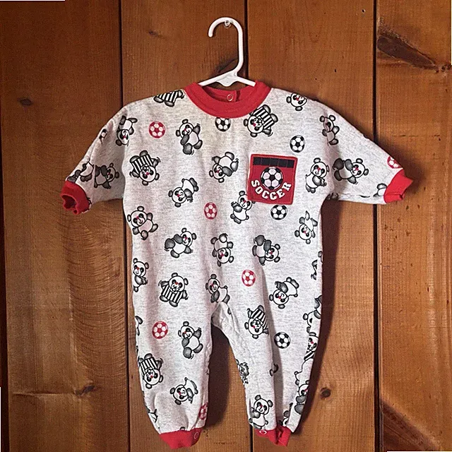 Carter's Soccer Bear Print Gray Red Cotton One-Piece 9 Months Short Sleeve