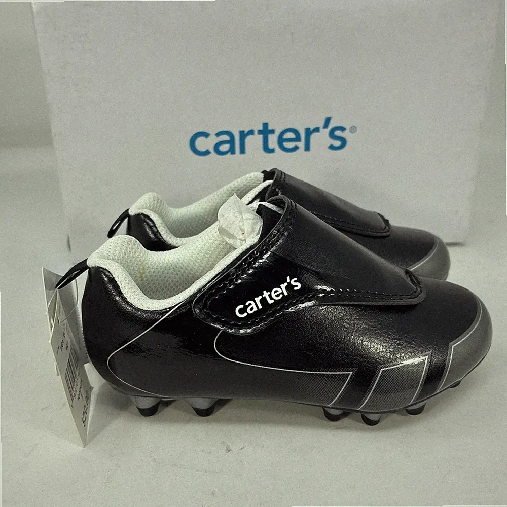 Carter's Toddler Soccer Cleats Black /Silver Size 7T, Easy To Put On, NWT￼