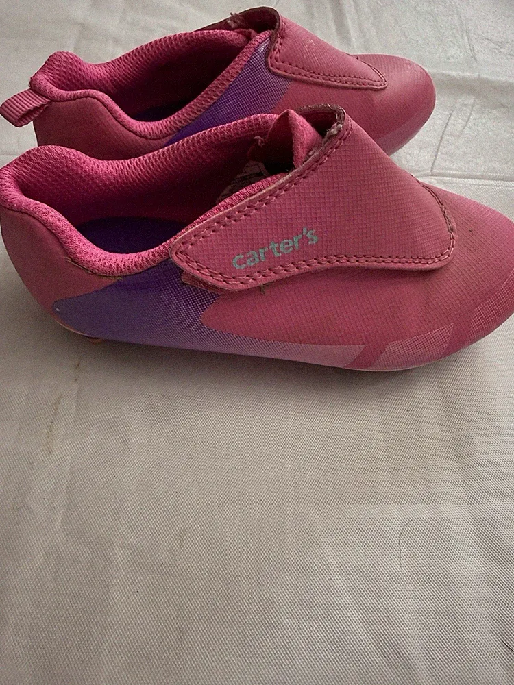 Carter’s Toddler Soccer Cleats Pink Purple Hook Loop Size 10M Outdoor Athletic