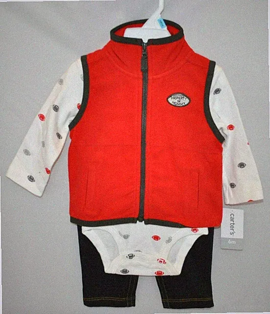 Carters Baby Clothes 3 Piece Boy Red Football Vest Bodysuit Pants "Mommy" NEW
