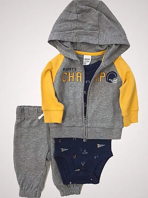 Carters Infant Boys 3Pc Outfit Moms Champ Football Hoodie Bodysuit Pants 0-3m