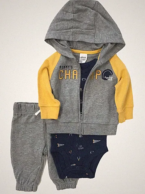 Carters Infant Boys 3Pc Outfit Moms Champ Football Hoodie Bodysuit Pants 0-3m