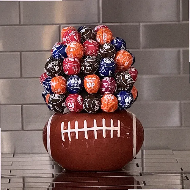 Ceramic Football Candy Lollipop Bouquet With Tootsie Roll Pops