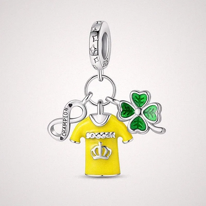 Champion Soccer Dangle Charm Fit Bracelet Necklace, 925 Sterling Silver