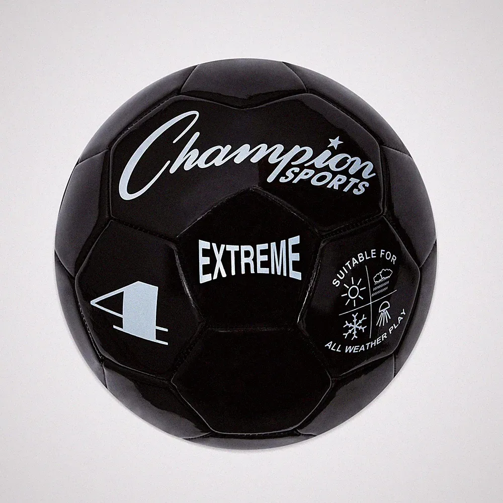 Champion Sports Size 4 Black Extreme Soccer Ball All Weather Durable Performance