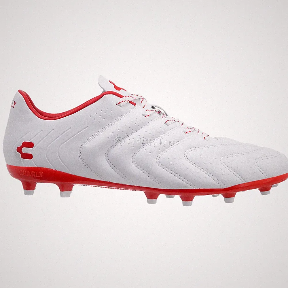 Charly Encore FG Mens Soccer Cleats, White Red, Pick Size