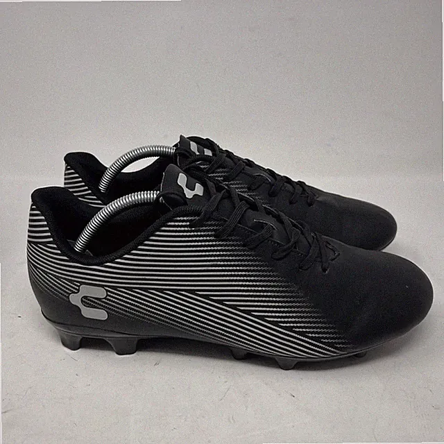 Charly Grasshopper Soccer Cleat Lace Up FG Firm Black/Silver Size Mens 10.5