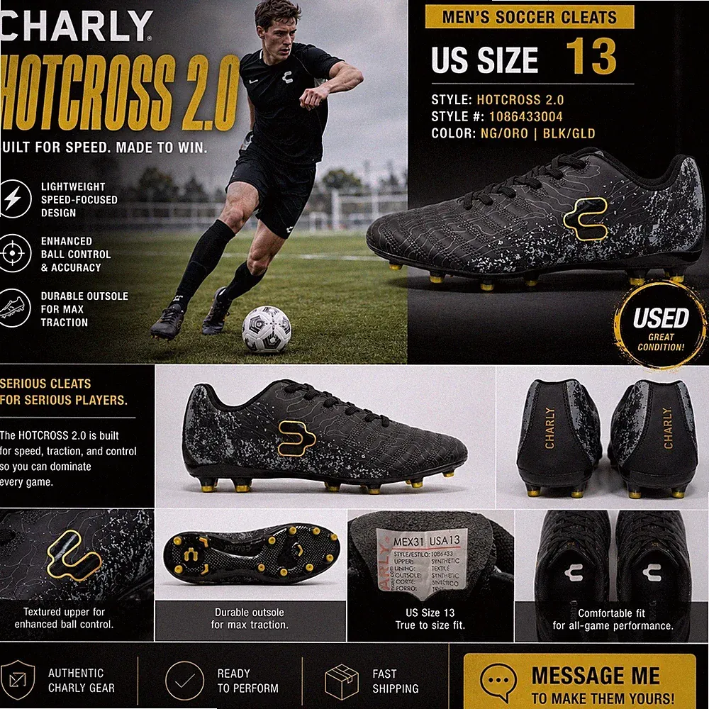 Charly Hotcross 2.0 Mens Soccer Cleats Black Gold 1086433004 Size 13 US