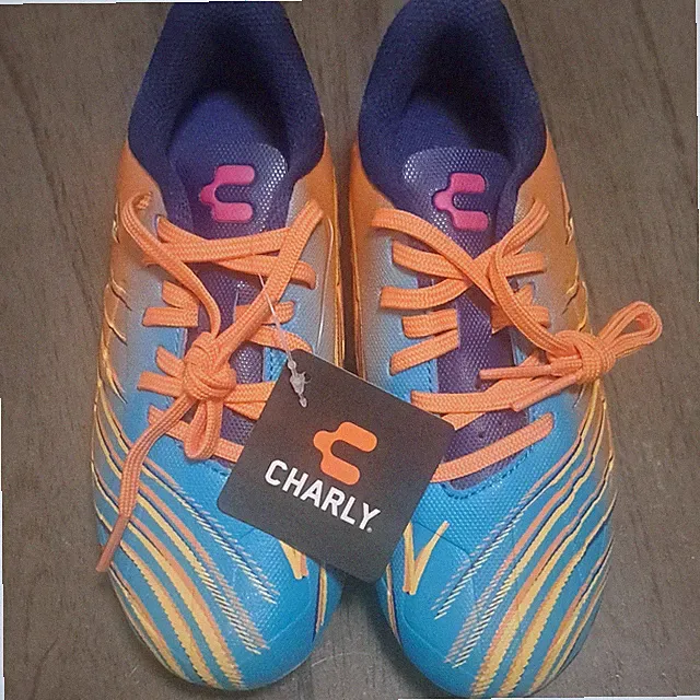 Charly Kids Soccer Cleats Synthetic Textile Orange Blue US Size 1