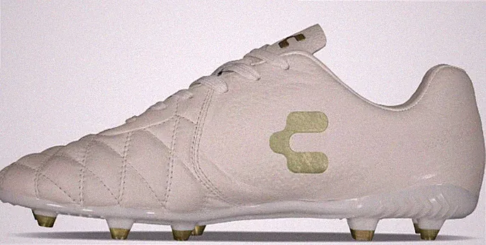 Charly Legendario 2.0 Leather LT FG Soccer Cleats, White/Gold, Men Sz 11.5, NWOB