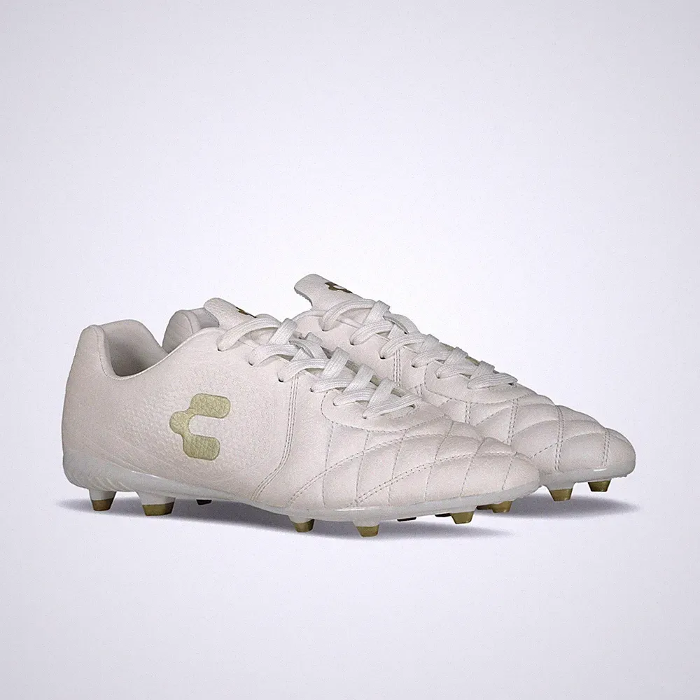 Charly Legendario 2.0 Leather LT FG Soccer Cleats - White/Matte Gold