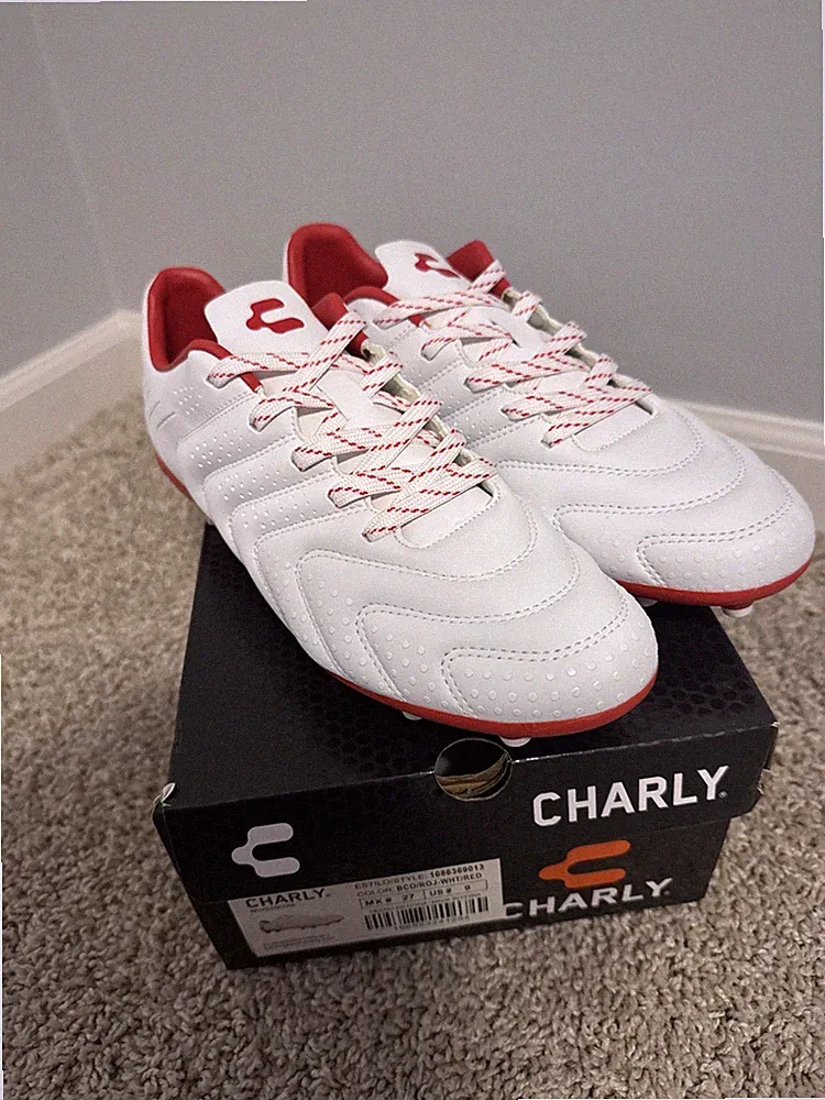 Charly Men's Encore FG Soccer Cleats White Red Size 9
